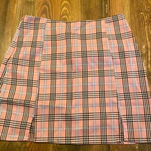 SHEIN pink black plaid mini skirt